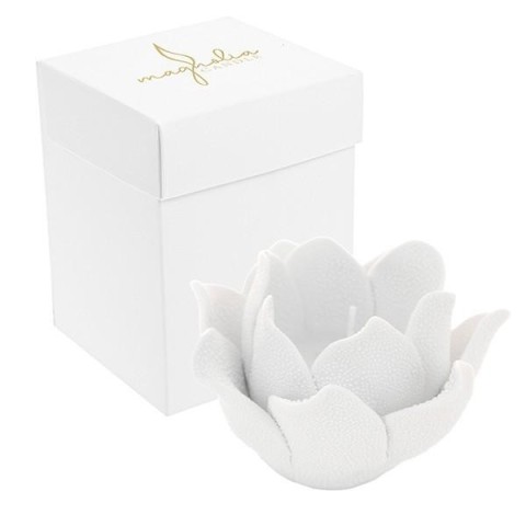 CANDELA MAGNOLIA BIANCA GOCCE DI RUGIADA PORCELLANA 10X6.5 CBOX